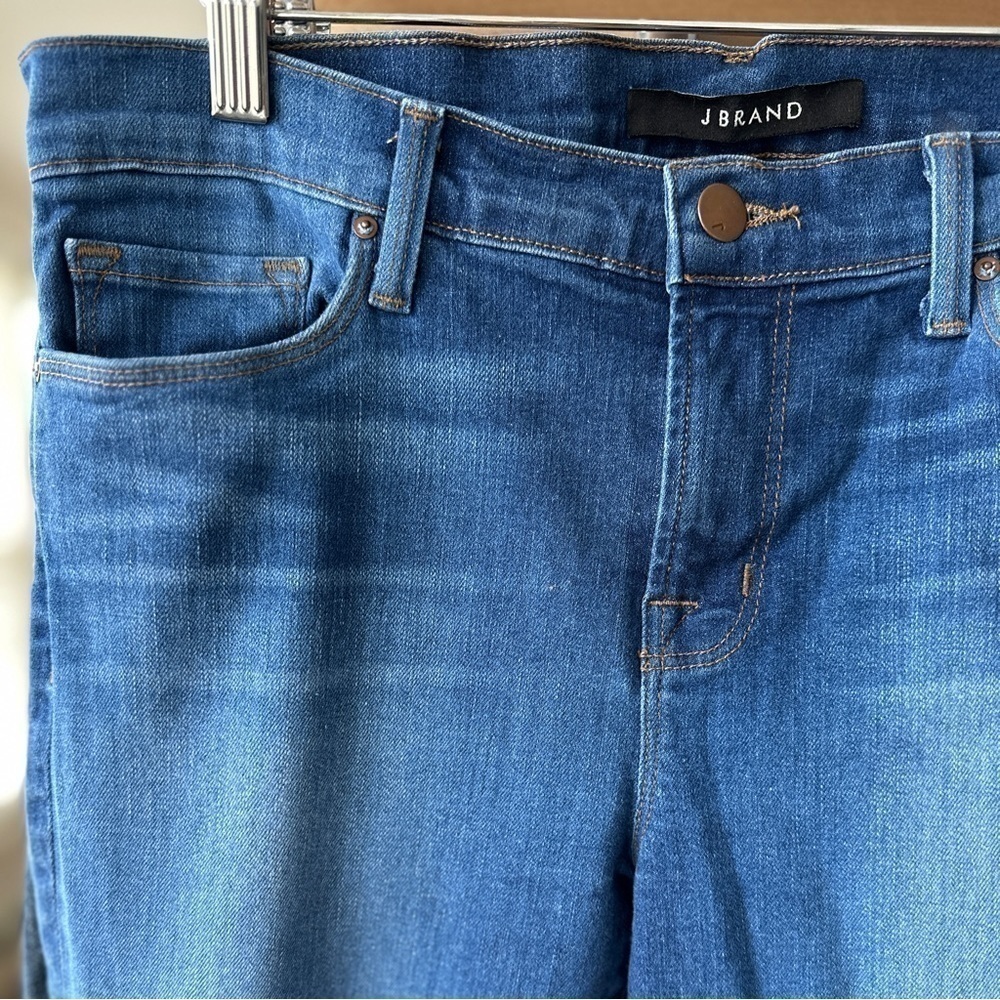 J. Brand Karma jeans, medium rise, skinny leg, stretch denim in a medium wash